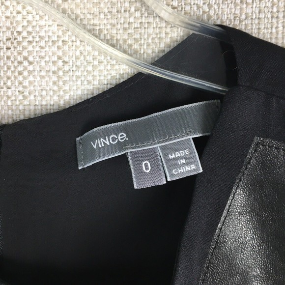 Vince Leather Panel Shift Dress Women's Size 0 Black Silk Sleeveless Short - Picture 5 of 11